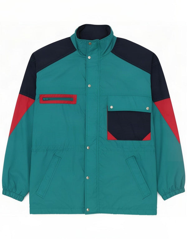 Vintage Herre Hooded Windbreaker Jacket UK 40 Large Blue Colourblock