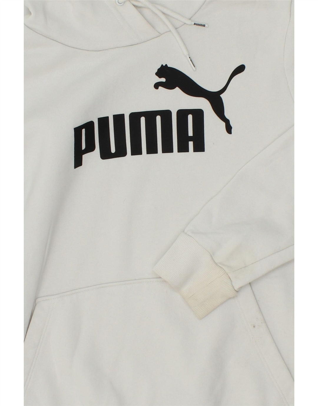PUMA Womens Graphic Hoodie Jumper UK 12 Medium White Polyester Vintage Puma and Second-Hand Puma from Messina Hembry 