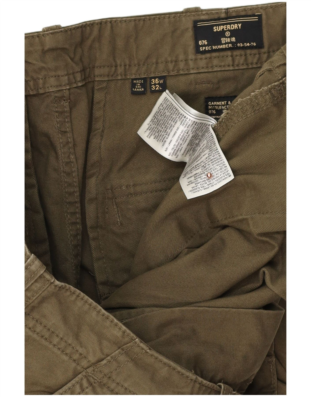 Superdry Straight Cargo-bukser til mænd W36 L32 Khaki Bomuld