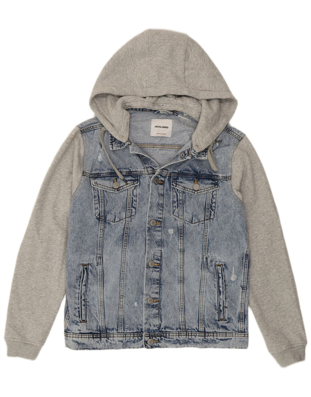 Jack & Jones Herre denimjakke med hætte UK 40 Stor blå farveblok