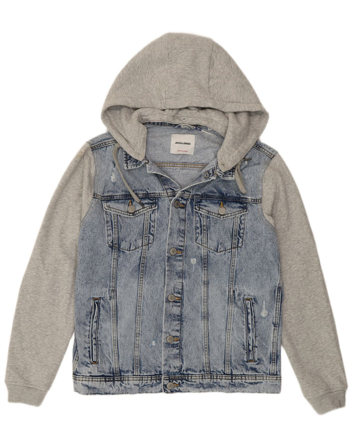 Jack & Jones Herre denimjakke med hætte UK 40 Stor blå farveblok