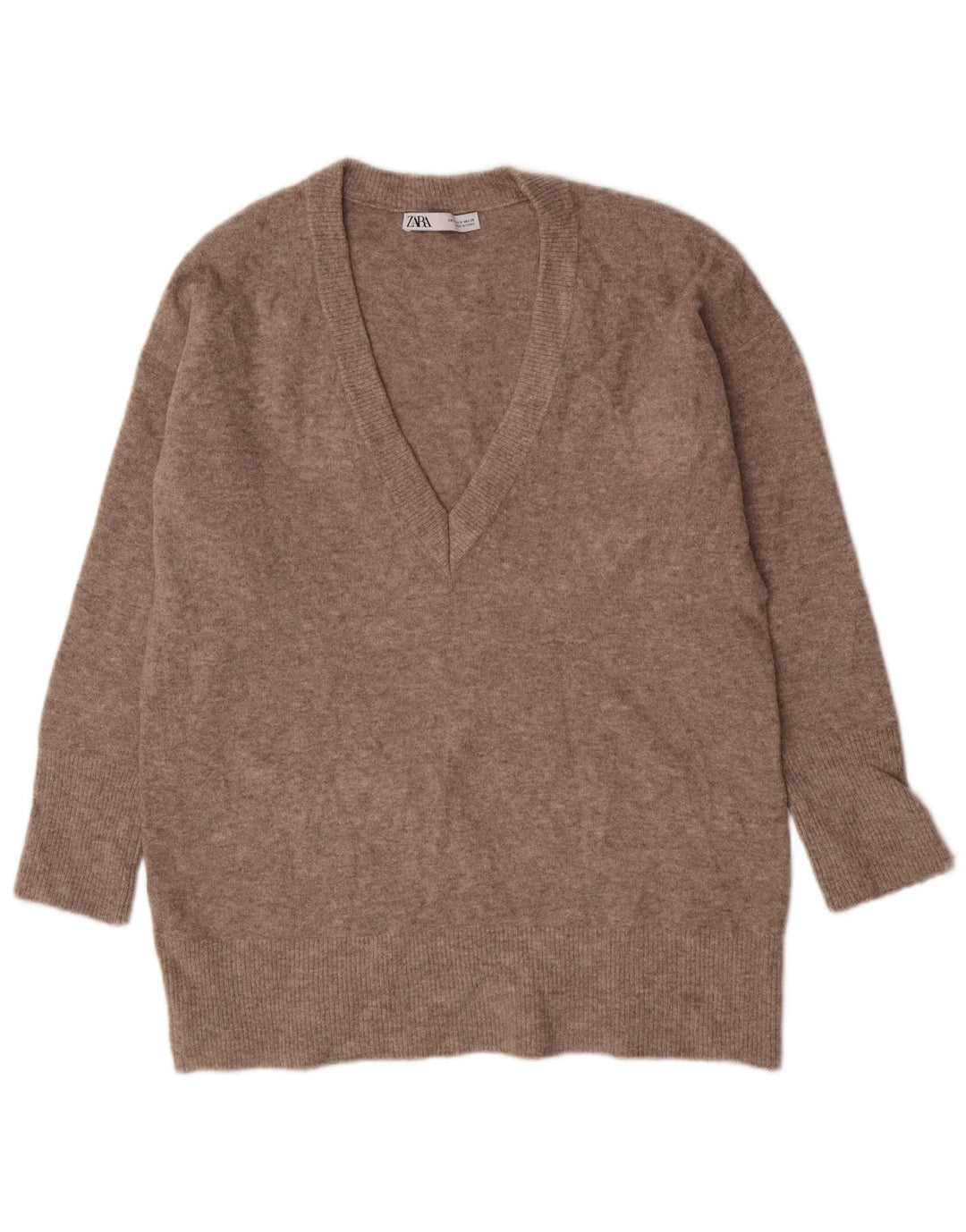 Zara Dame Oversized V-hals sweater UK 10 Small Brown Flecked