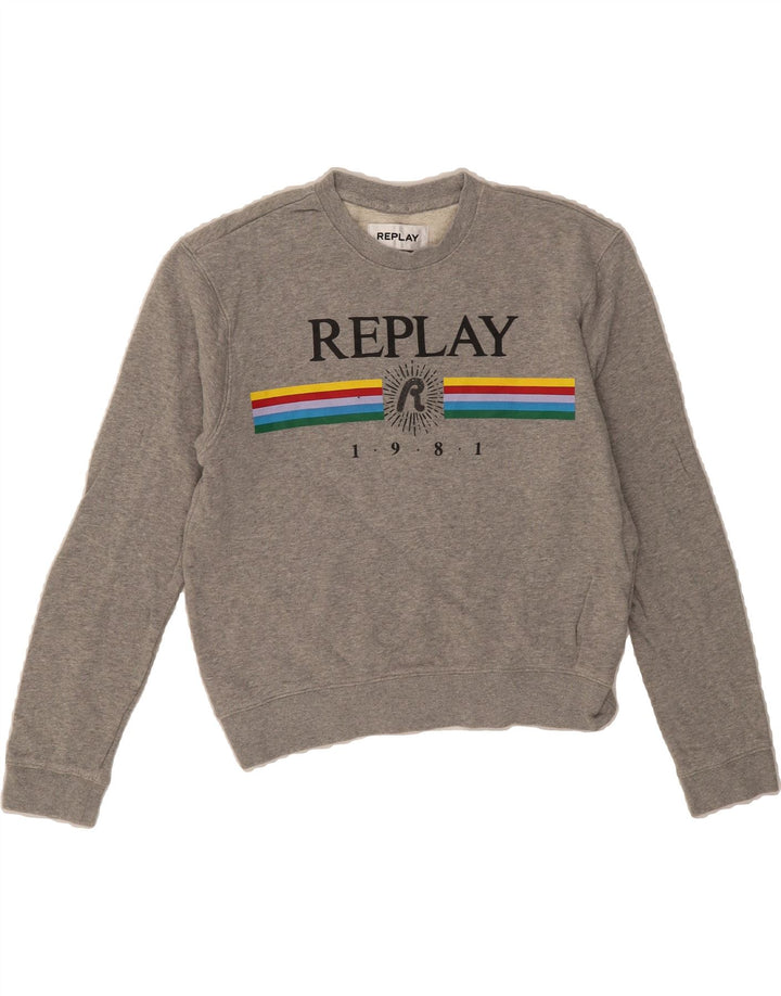 REPLAY Girls Oversized Graphic Sweatshirt Jumper 7-8 Years Small Grey Vintage Replay and Second-Hand Replay from Messina Hembry 