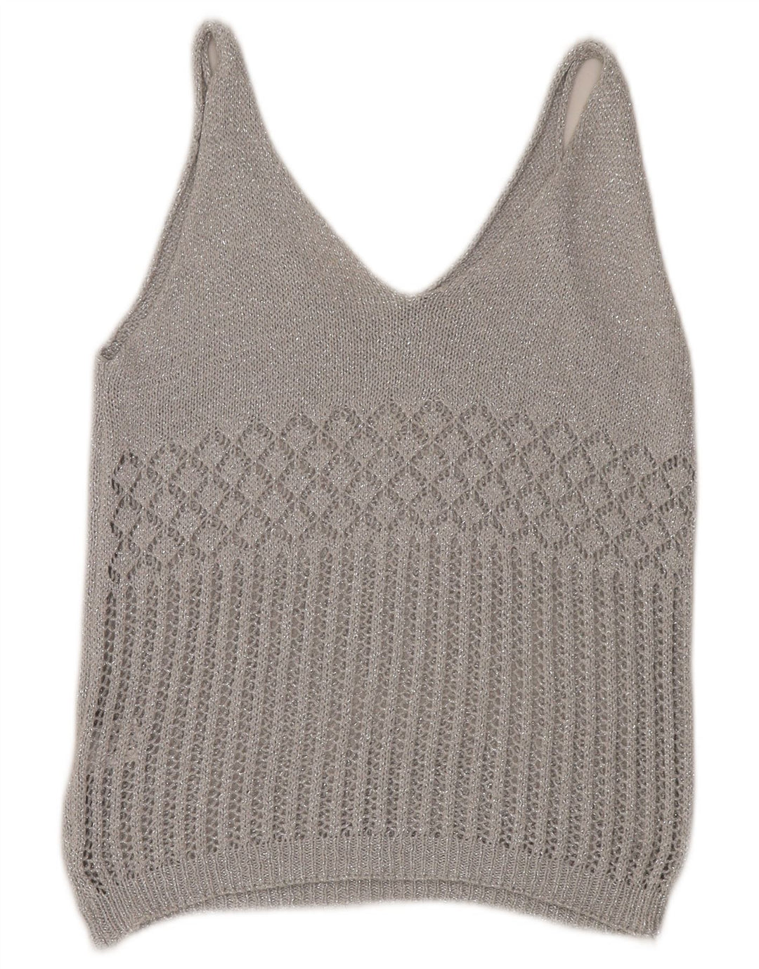 Vintage Hæklet Vest Tank Top UK 12 Medium Sølv Akryl