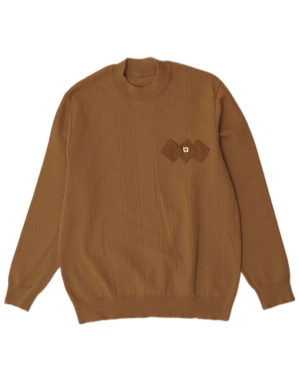Vintage herre sweater med rund hals, medium brun