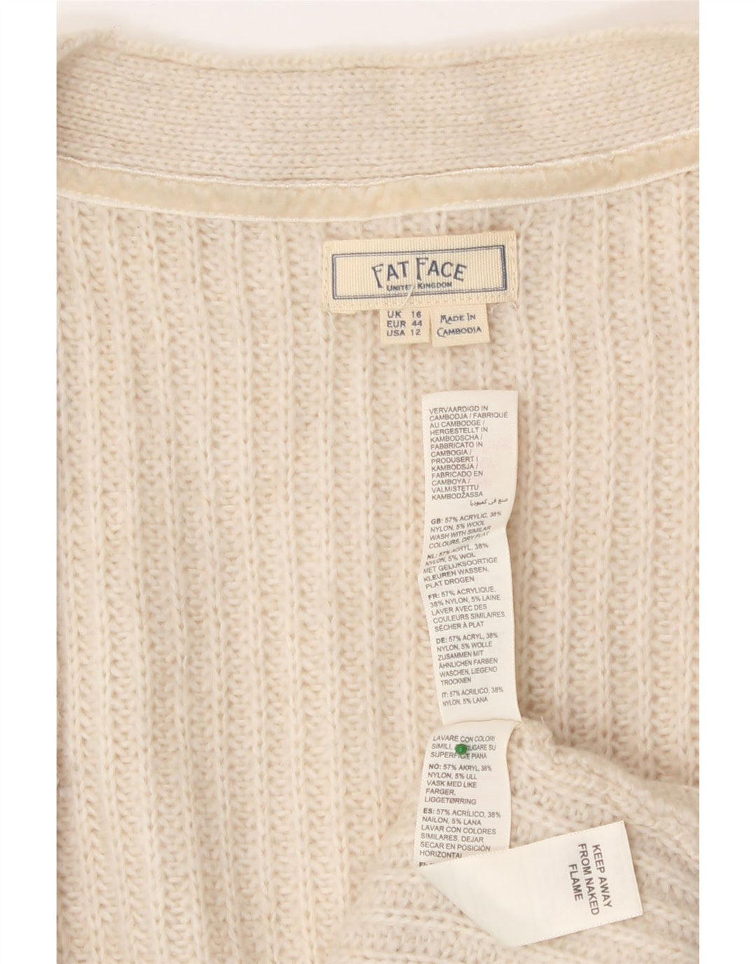 Fat Face Dame Oversized Longline Cardigan Sweater UK 16 Large Off White