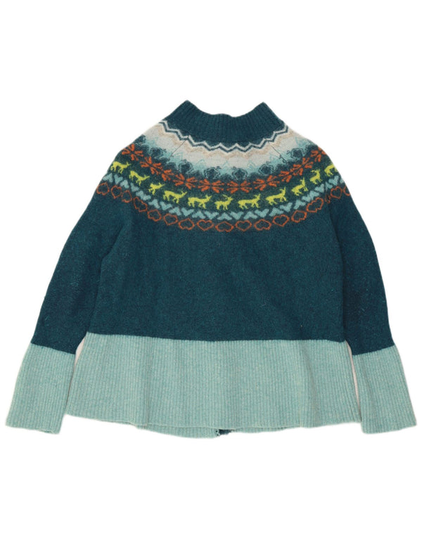 White Stuff Dame Cardigan Sweater UK 16 Large Green Fair Isle Wool
