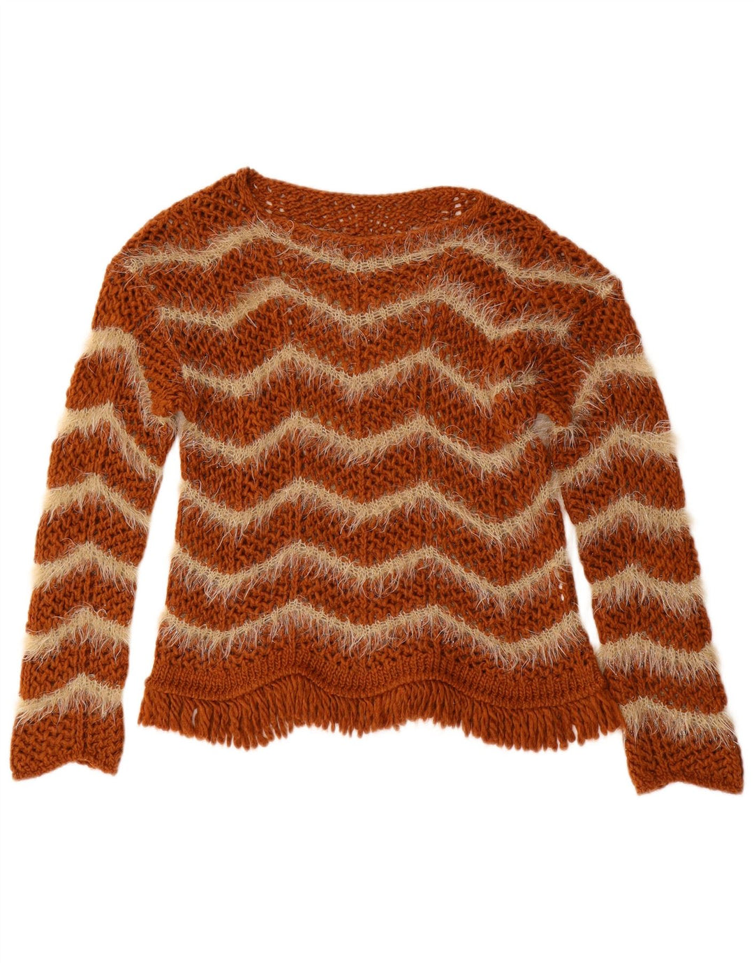 Vintage Dame Oversized Boat Neck Jumper Sweater EU 36/38 Small Brown