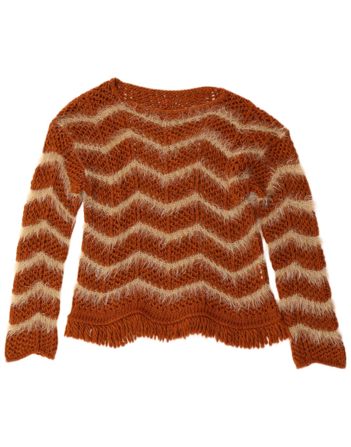 Vintage Dame Oversized Boat Neck Jumper Sweater EU 36/38 Small Brown