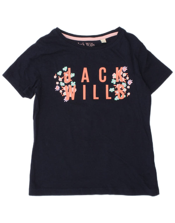 JACK WILLS Piger Grafisk T-Shirt Top 8-9 År Marineblå Bomuld