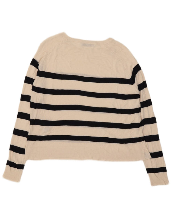 Zara Dame Boat Neck Jumper Sweater UK 10 Small Off White Stribet