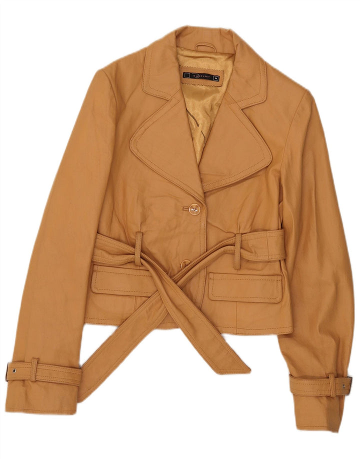 Vintage læderjakke til kvinder UK 12 Medium Beige Læder