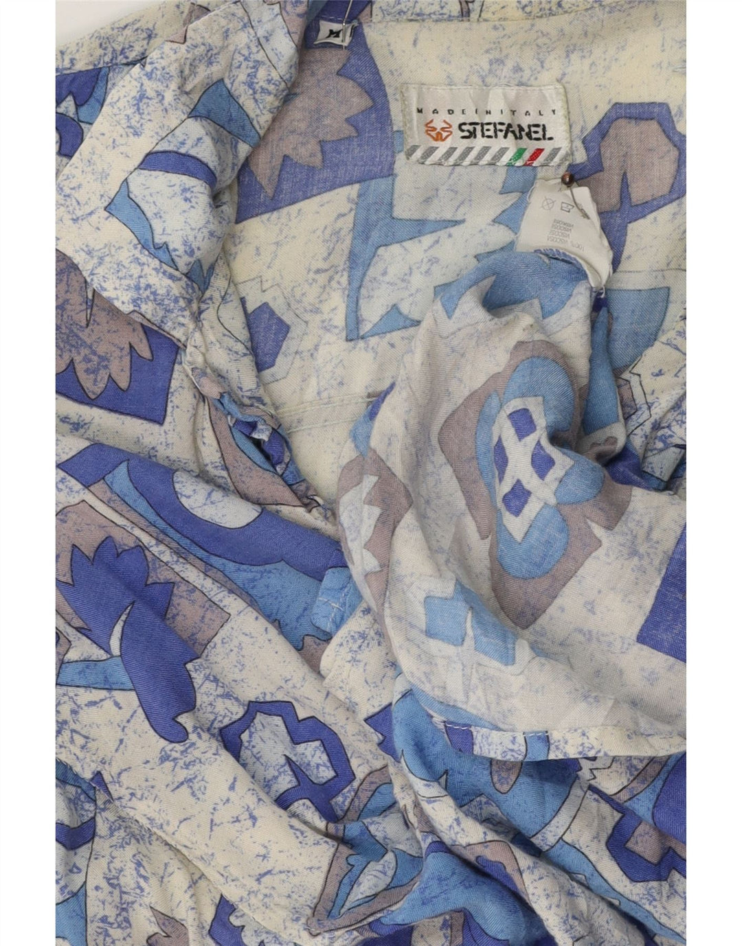 STEFANEL Kortærmet Herreskjorte Medium Blue Patchwork Viscose