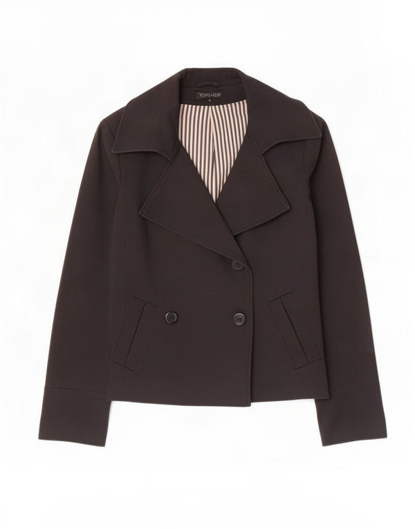 Topshop Dame Dobbeltradet Blazer Jacket UK 12 Medium Sort Bomuld