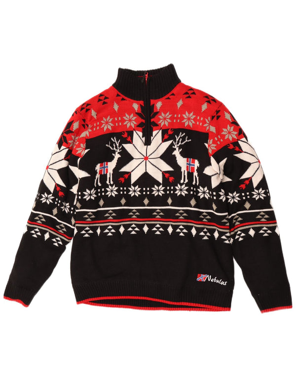 Nebulus Herre Sherpa Zip Neck Jumper Sweater UK 40 Medium Black Fair Isle
