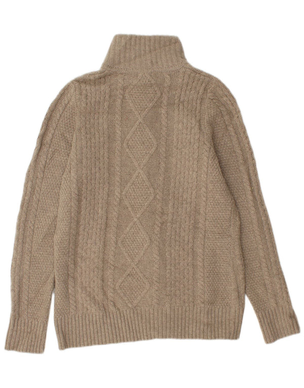 L.L.BEAN Dame cardigan sweater UK 12 Medium Beige Merino Uld