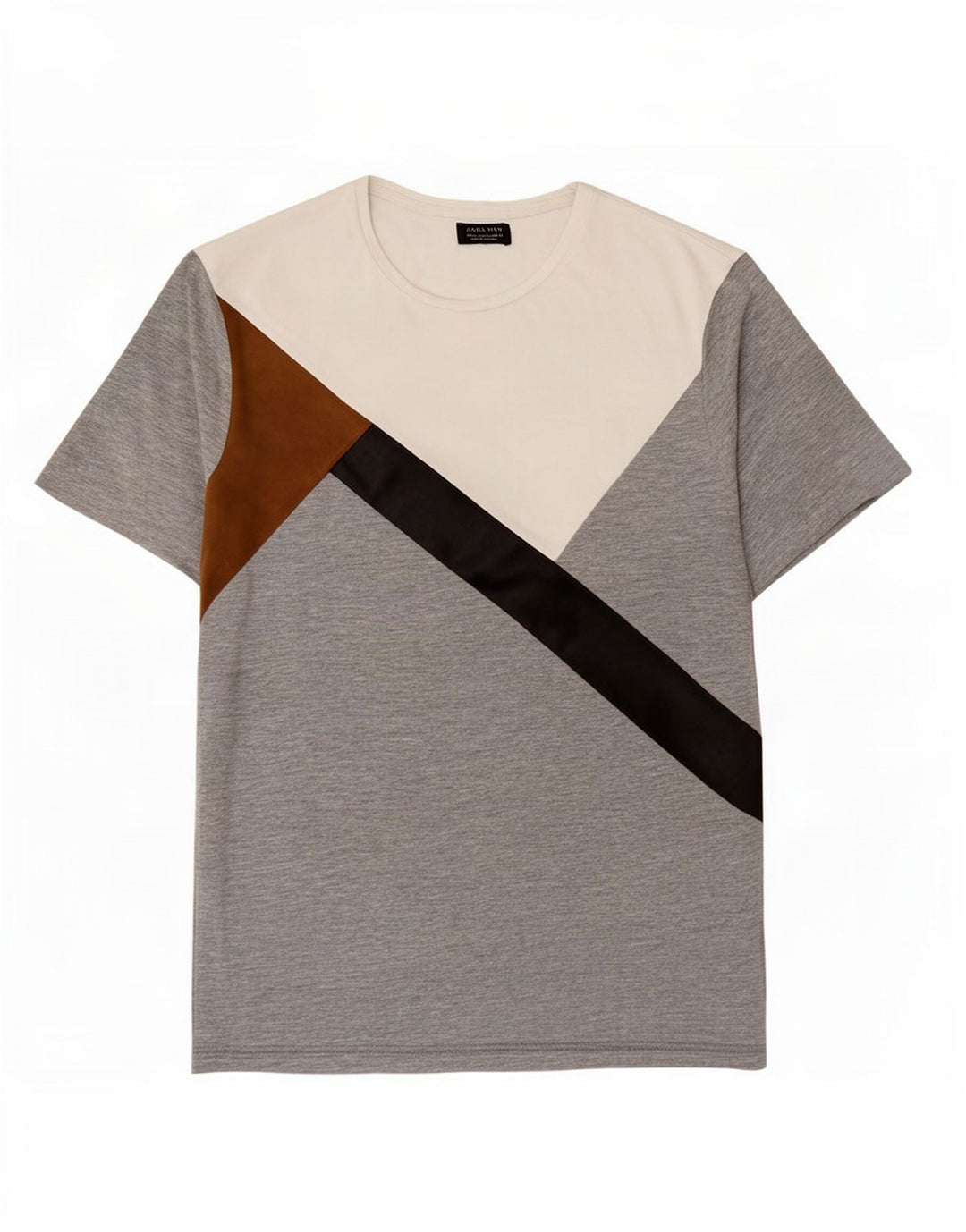 Zara Herre T-Shirt Top XL Grå Colourblock
