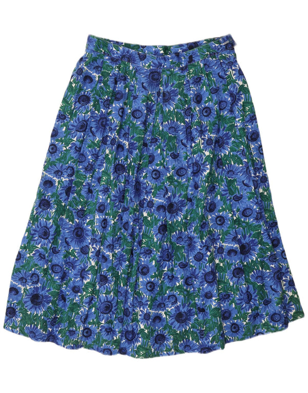 Vintage kvinders højtalje plisseret nederdel EU 44 XL W30 blå blomster bomuld