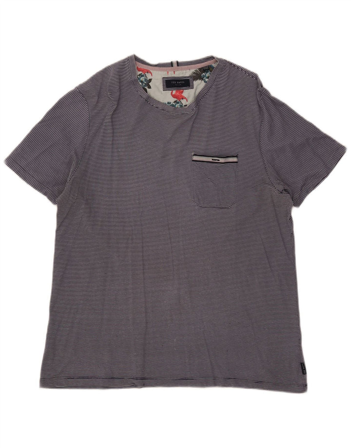 TED BAKER T-shirt top til kvinder størrelse 4 Large Marineblå nålestribet bomuld