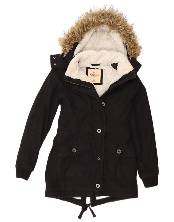 Hollister Sherpa Parkajakke med hætte til kvinder UK 6 XS Sort polyester