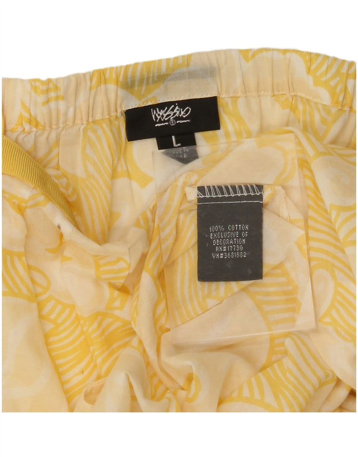 MOSSIMO Womens Crop Bluse Top UK 16 Large Yellow Floral Cotton