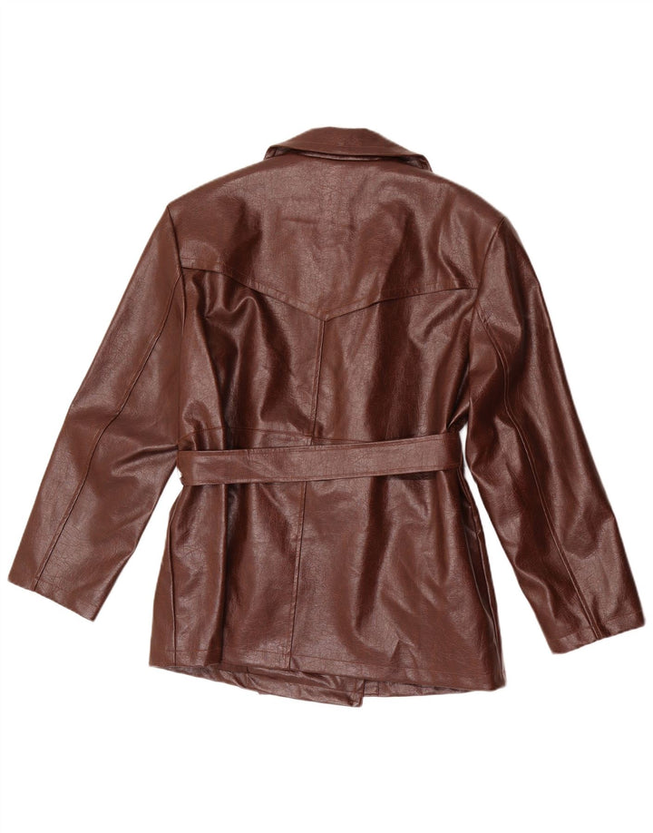 Motf Dame dobbeltradet imiteret læder blazerjakke UK 16 Large Brown