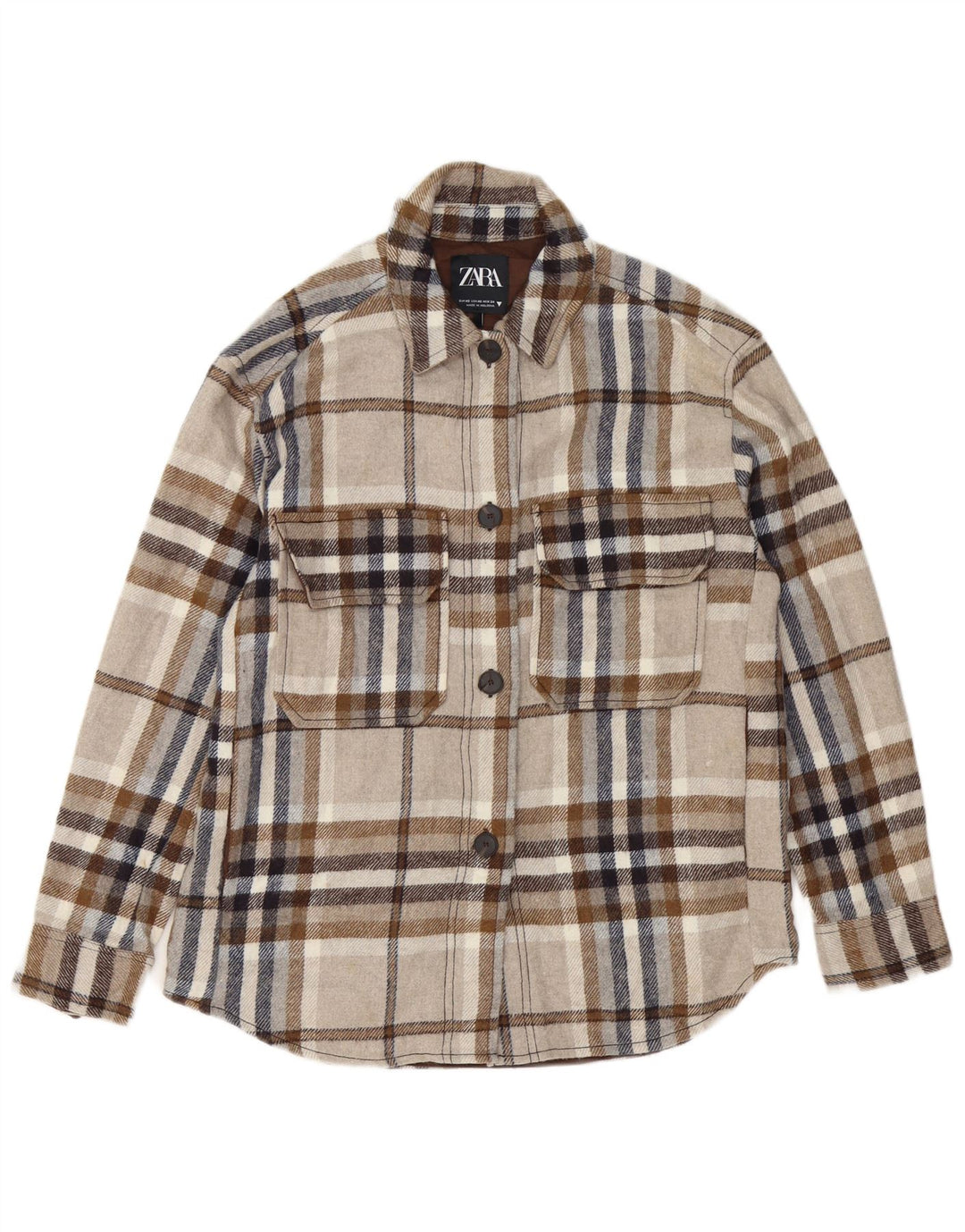 Zara Oversized skovhugger flannelskjorte til kvinder UK 6 XS grå ternet
