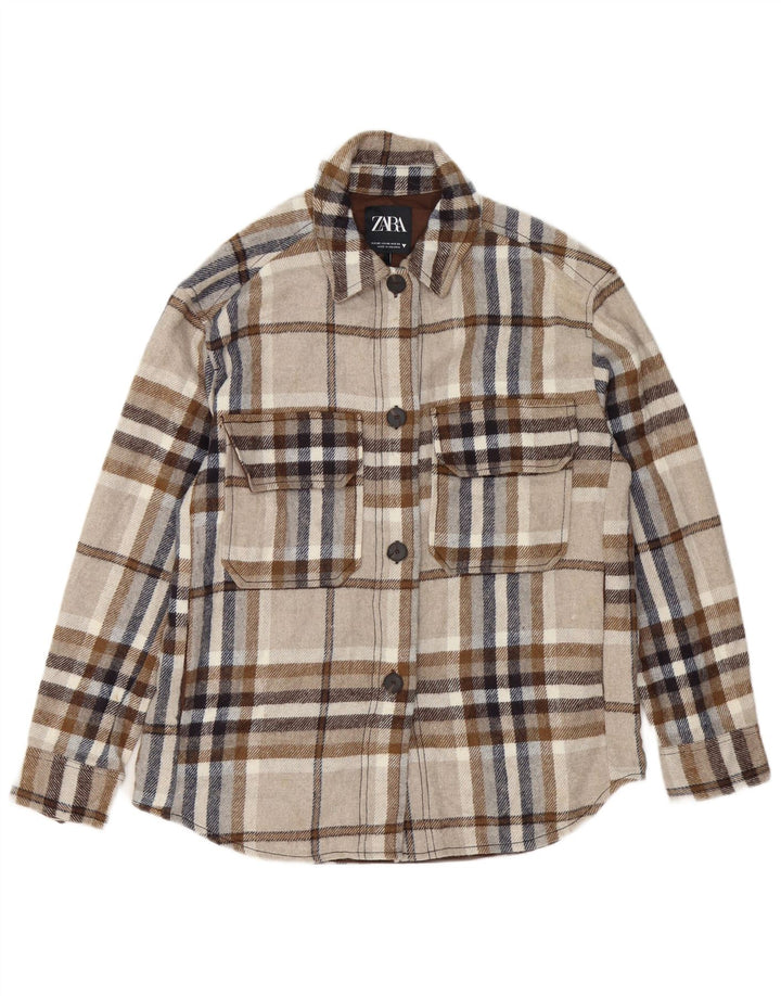 Zara Oversized skovhugger flannelskjorte til kvinder UK 6 XS grå ternet