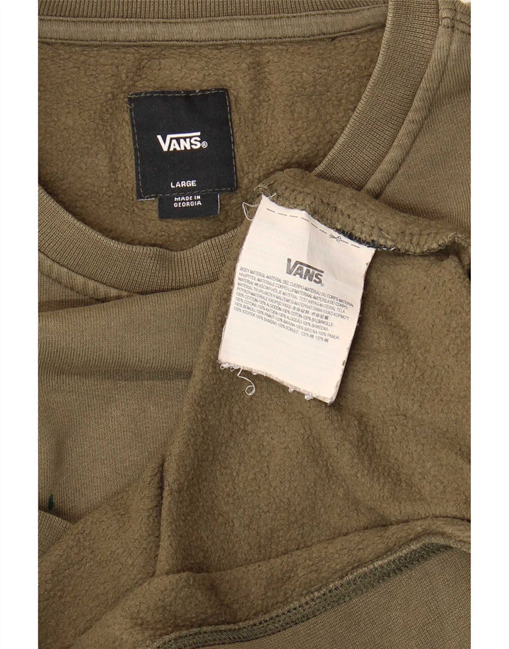 Vans Dame Grafisk Sweatshirt Jumper UK 16 Stor Khaki Bomuld