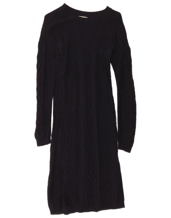 Hobbs Dame Langærmet Jumper Kjole UK 12 Medium Navy Blue Bomuld