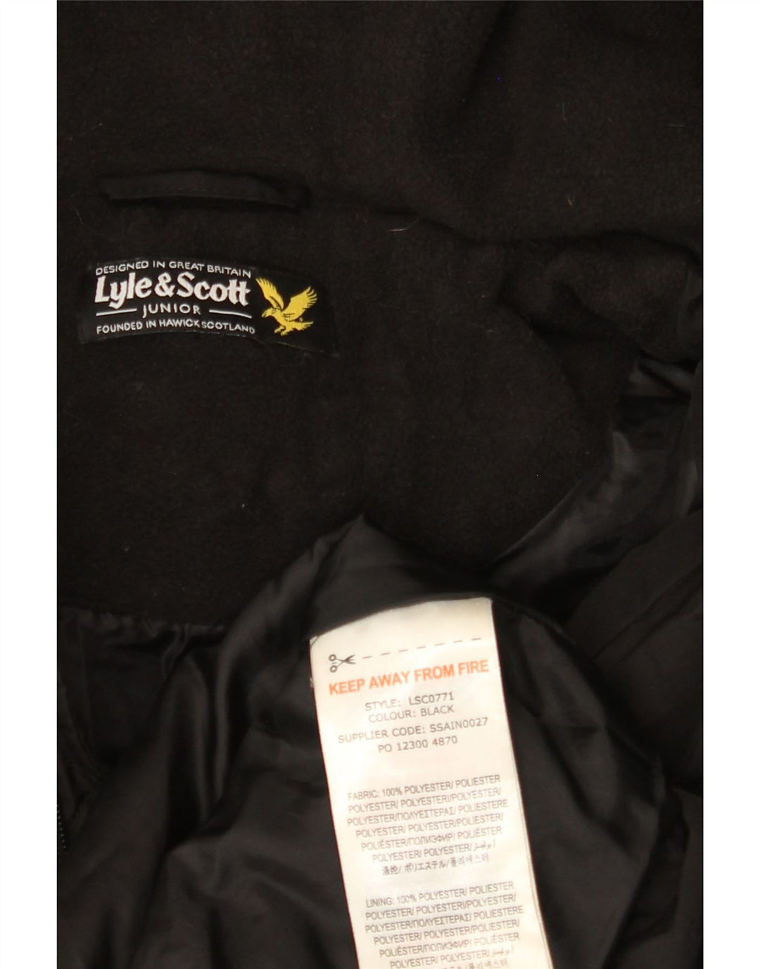 LYLE & SCOTT drenge hætte polstret frakke 15-16 år sort polyester