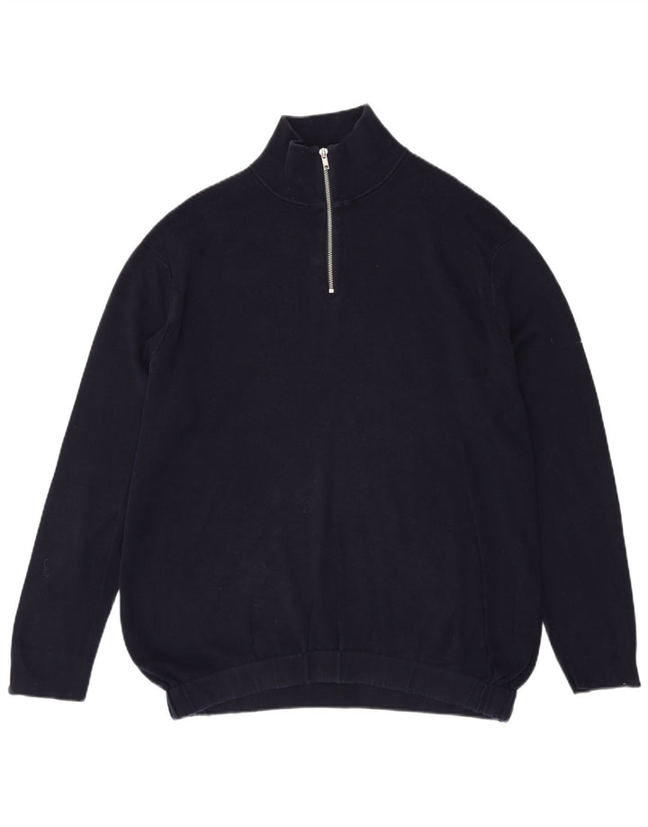 Zara Herre Zip Neck Jumper Sweater Stor Marineblå Bomuld