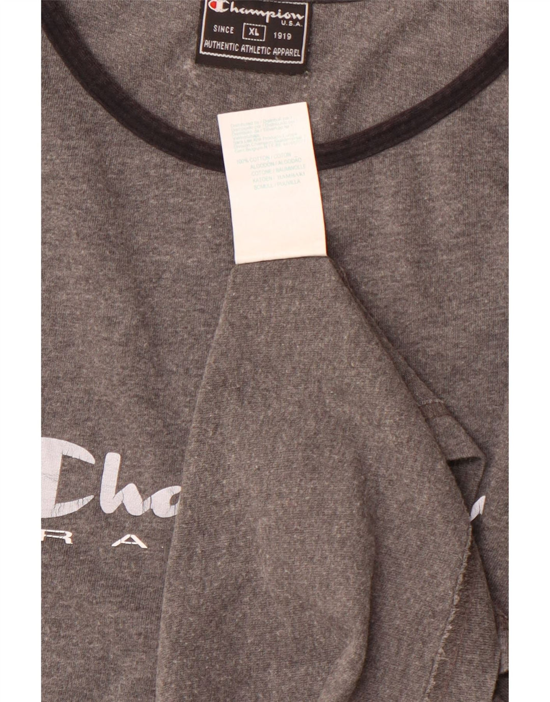 CHAMPION Dame Grafisk T-Shirt Top UK 18 XL Grå Bomuld