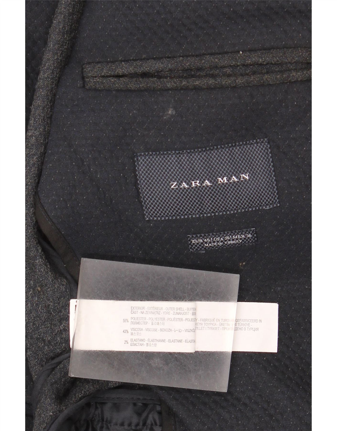 Zara Herre 2-knaps blazerjakke EU 46 Lille marineblå geometrisk polyester