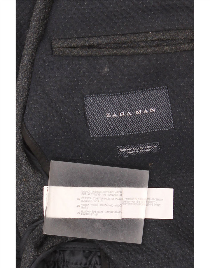 Zara Herre 2-knaps blazerjakke EU 46 Lille marineblå geometrisk polyester