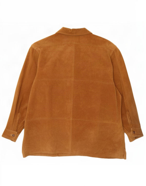 Vintage Dame Overshirt Ruskind Skjorte IT 52 XL Beige Læder