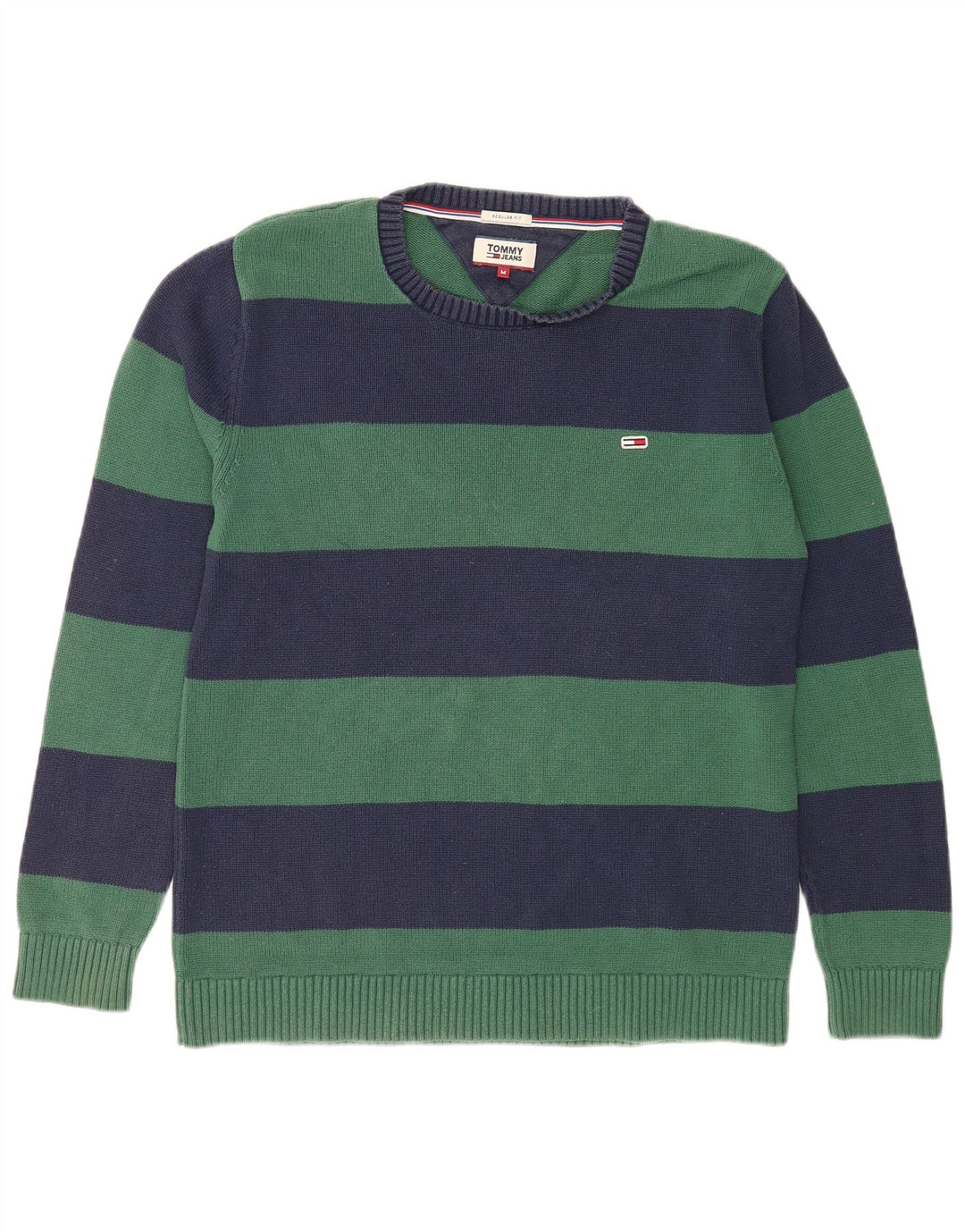 Tommy Hilfiger Herre Crew Neck Jumper Sweater Medium Grøn Stribet