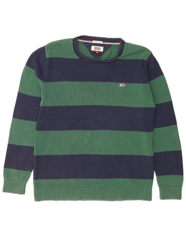 Tommy Hilfiger Herre Crew Neck Jumper Sweater Medium Grøn Stribet