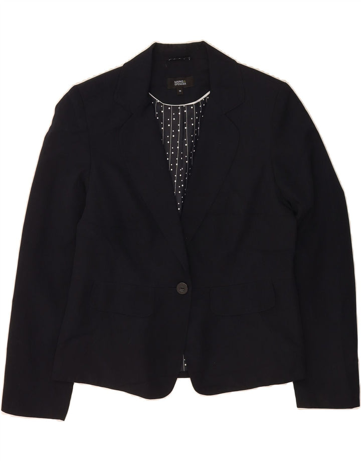 MARKS & SPENCER Womens 1 Button Blazer Jacket UK 14 Large Navy Blue Vintage Marks & Spencer and Second-Hand Marks & Spencer from Messina Hembry 