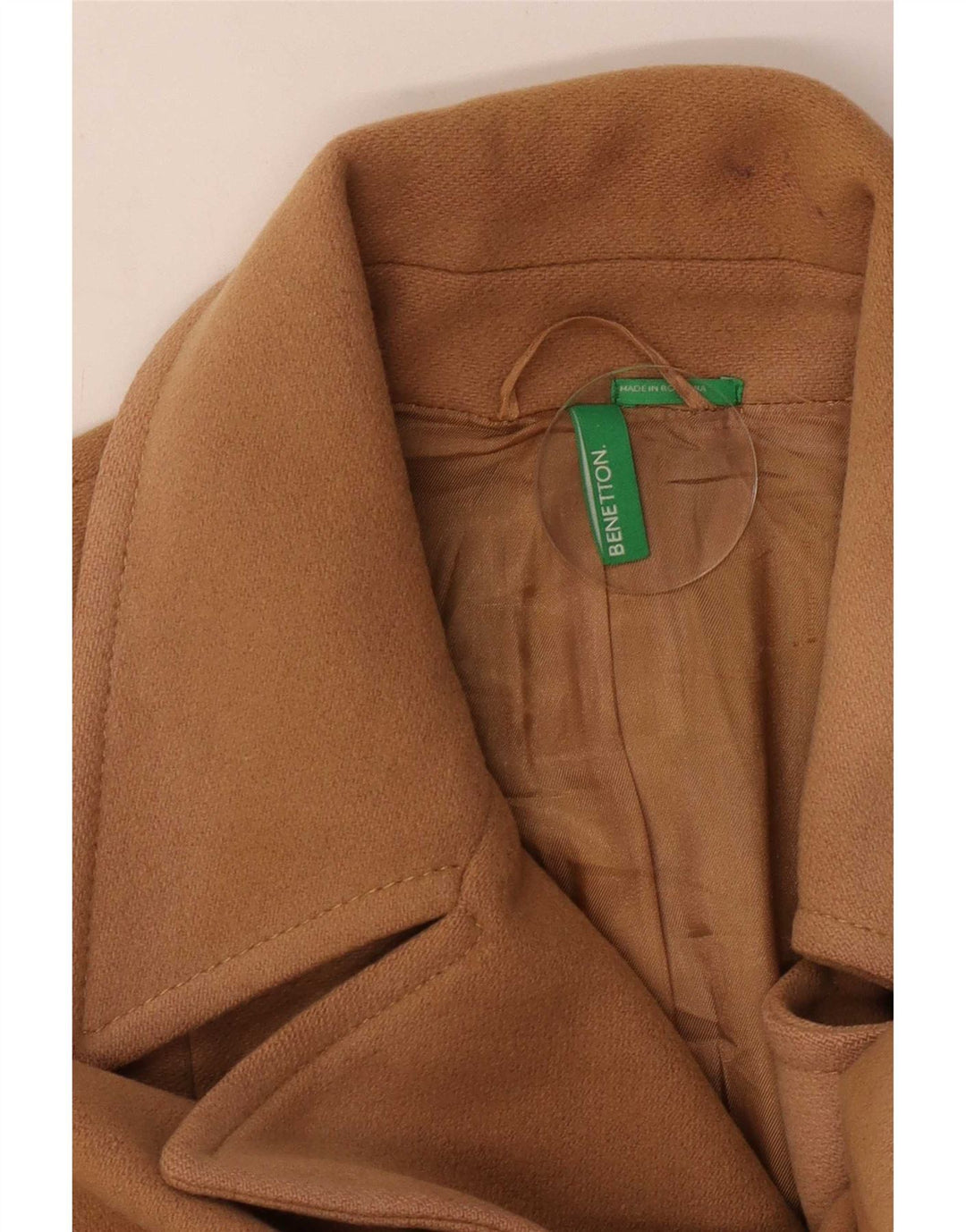 Benetton Dame Dobbeltradet Frakke IT 44 Medium Beige Uld