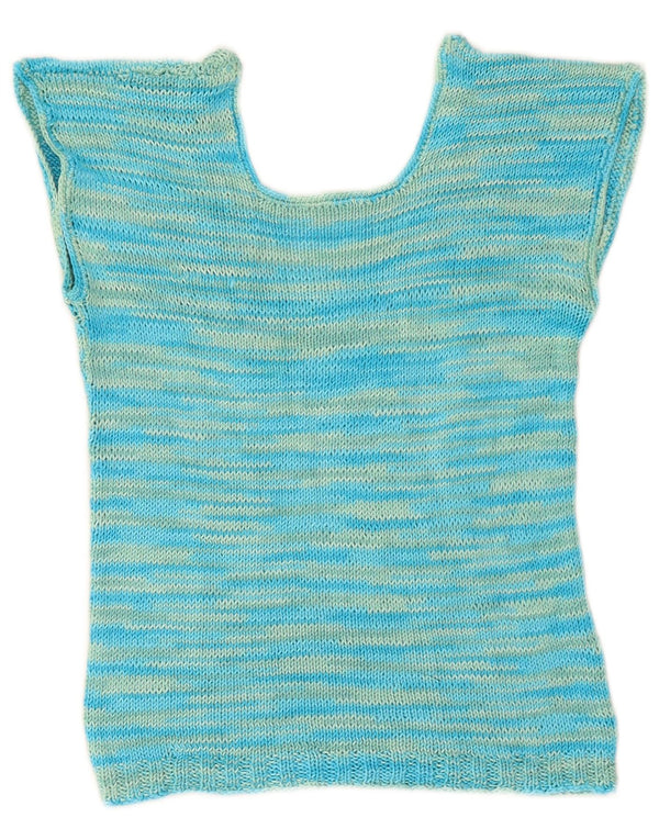 VINTAGE Womens Crop Crew Neck Vest Tank Top UK 8 Small Blue Flecked