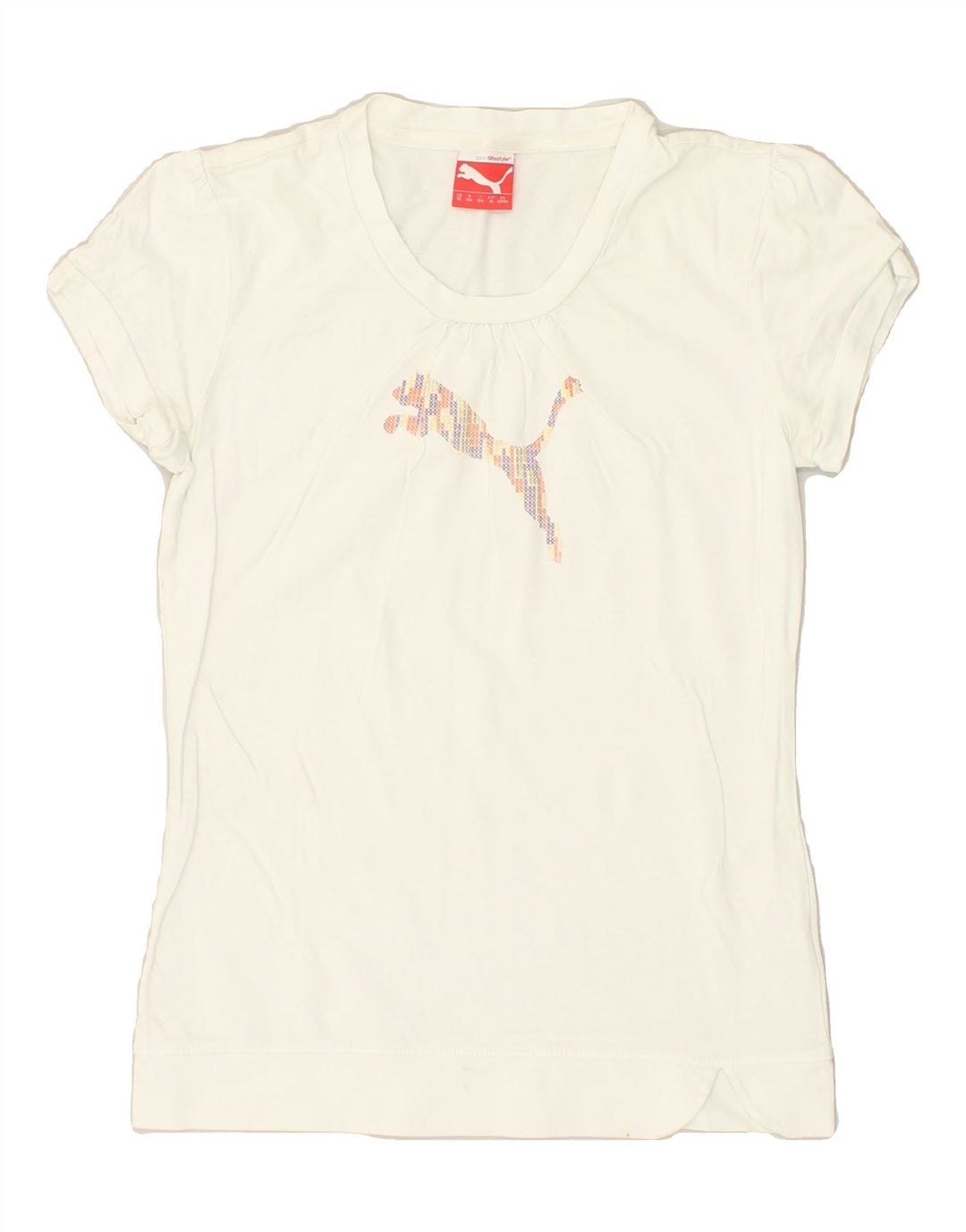 PUMA Girls Graphic T-Shirt Top 13-14 Years White Cotton | Vintage Puma | Thrift | Second-Hand Puma | Used Clothing | Messina Hembry 