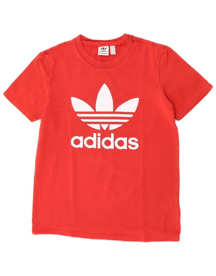 Adidas Dame Grafisk T-Shirt Top UK 12 Medium Rød Bomuld