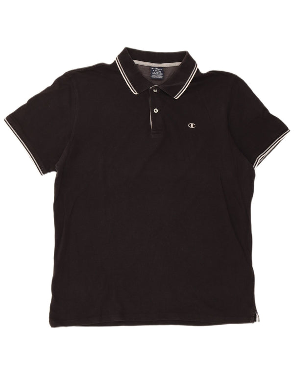 Champion Herre kortærmet poloshirt XL sortstribet bomuld