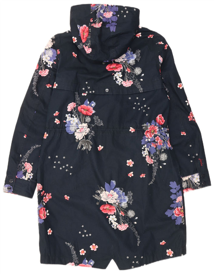 Joules Regnfrakke med hætte til kvinder UK 12 Medium Navy Blue Floral Polyester