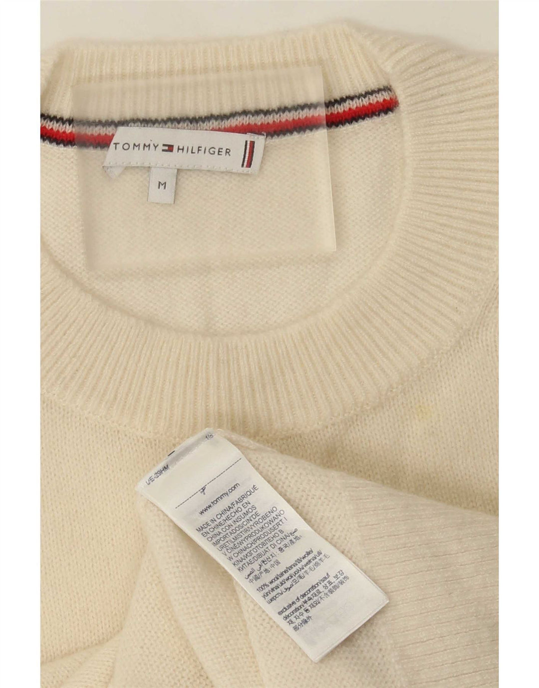 Tommy Hilfiger Dame sweater med rund hals DK 14 Medium Off White Uld
