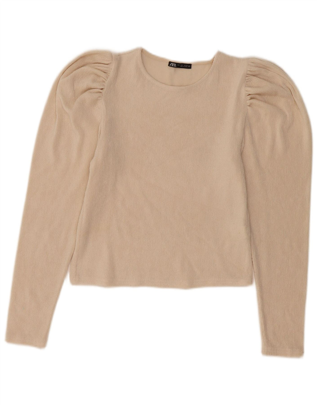 Zara Womens Crop Langærmet Bluse Top UK 10 Small Beige Polyester