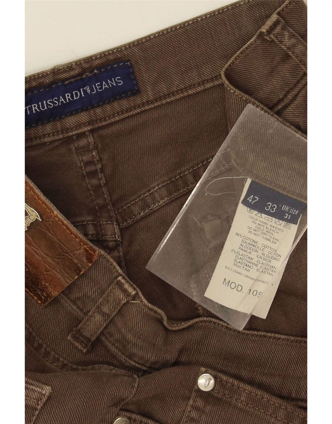 TRUSSARDI Womens Straight Jeans W31 L34 Brown Cotton Vintage Trussardi and Second-Hand Trussardi from Messina Hembry 