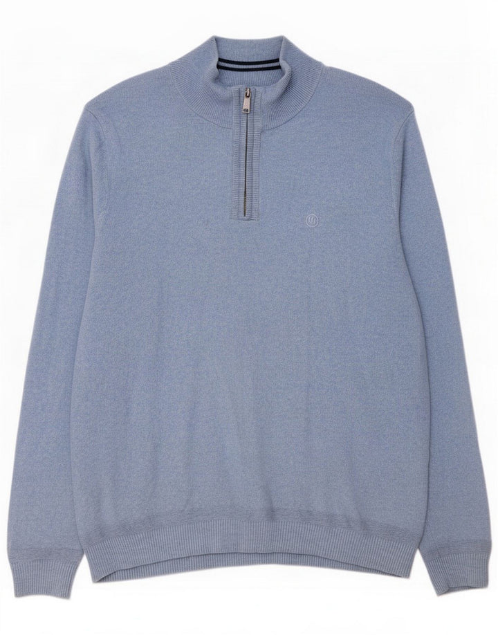 Fat Face Herre Zip Neck Jumper Sweater 2XL Blå