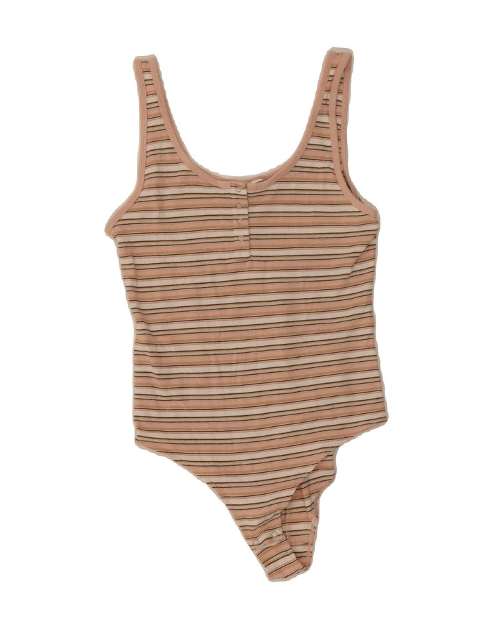 LEVI'S Womens Sleeveless Bodysuit UK 8 Small Beige Striped Vintage Levi's and Second-Hand Levi's from Messina Hembry 